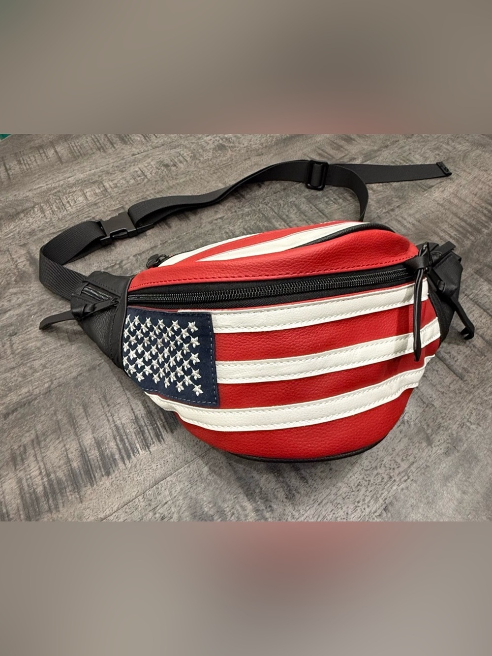 Red and White American Flag Leather Messenger Waist Bag